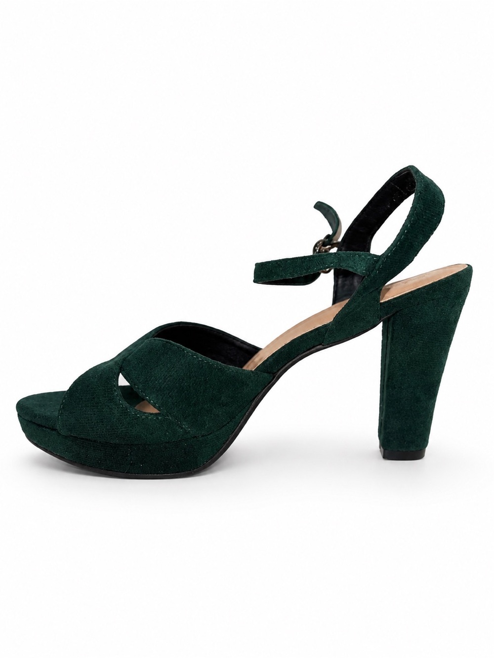 Dark Green Suede Platform Sandal Heel - Women's 10